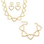 Gold and silver geometric hollow heart chain necklace bracelet and drop earrings set model preview
