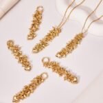 Gold and silver cascading heart tassel pendant necklace and drop earrings set model preview