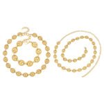 Stainless steel mariner link chain necklace and bracelet jewelry set in 18K gold, silver, and two-tone finishes.