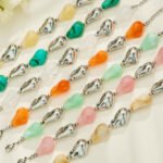 Chunky irregular resin nugget and gold plated molten metallic beaded necklace and bracelet set