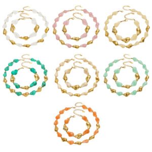 Chunky irregular resin nugget and gold plated molten metallic beaded necklace and bracelet set