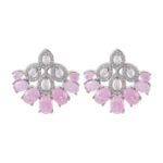 Vintage chandelier CZ fan stud earrings featuring marquise halo frames, oval ice-flower textured stones, and 925 sterling silver ear posts