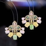 Vintage chandelier CZ fan stud earrings featuring marquise halo frames, oval ice-flower textured stones, and 925 sterling silver ear posts