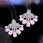 Vintage chandelier CZ fan stud earrings featuring marquise halo frames, oval ice-flower textured stones, and 925 sterling silver ear posts