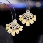 Vintage chandelier CZ fan stud earrings featuring marquise halo frames, oval ice-flower textured stones, and 925 sterling silver ear posts