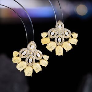 Vintage chandelier CZ fan stud earrings featuring marquise halo frames, oval ice-flower textured stones, and 925 sterling silver ear posts