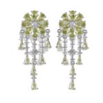 Floral CZ chandelier tassel earrings featuring a flower cluster stud, cascading teardrop gemstone fringes, and 925 sterling silver ear posts.