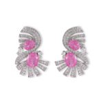 Vintage Art Deco CZ statement earrings wholesale featuring dual oval crackle gemstones surrounded by pavé cubic zirconia fan ribbons and S925 sterling silver posts from junejewelry.com