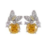Butterfly CZ rose cut stud earrings featuring a paved openwork butterfly motif set atop a large rose-cut main gem with 925 sterling silver posts