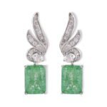 Crackle ice flower CZ wing drop earrings featuring a swept pavé wing design and rectangular ice crackle gem with 925 sterling silver posts