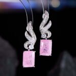 Crackle ice flower CZ wing drop earrings featuring a swept pavé wing design and rectangular ice crackle gem with 925 sterling silver posts