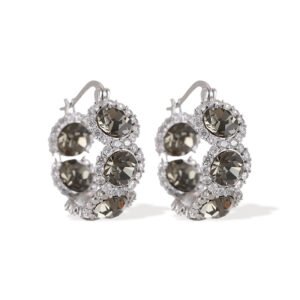 Oval halo CZ hoop earrings featuring faceted oval crystal main stones surrounded by micro-pavé halos on a thick hoop frame with 925 sterling silver posts.