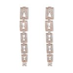 Geometric chain link CZ linear drop earrings in rose gold featuring micro-paved interlocking rectangular links and 925 sterling silver ear posts