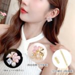 Enamel flower pearl CZ stud earrings featuring pastel resin petals, freshwater pearl accents, square crystal stone, and 925 sterling silver posts.