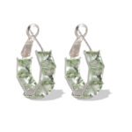 Half-hoop earrings channel-set with square emerald-cut AAA cubic zirconia stones, available in clear silver, aqua blue, and peridot green options.