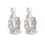 Half-hoop earrings channel-set with square emerald-cut AAA cubic zirconia stones, available in clear silver, aqua blue, and peridot green options.