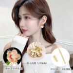 Enamel flower pearl stud earrings featuring micro-paved CZ petal borders, center round stone, glossy pearl drop, and 925 sterling silver ear posts