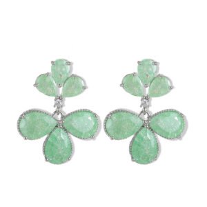 Ice flower CZ floral drop earrings featuring pear-cut textured ice-flower stones in a two-tier flower motif and 925 sterling silver ear posts