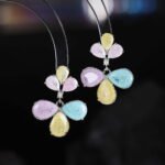 Ice flower CZ floral drop earrings featuring pear-cut textured ice-flower stones in a two-tier flower motif and 925 sterling silver ear posts