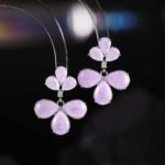 Ice flower CZ floral drop earrings featuring pear-cut textured ice-flower stones in a two-tier flower motif and 925 sterling silver ear posts