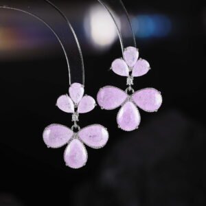 Ice flower CZ floral drop earrings featuring pear-cut textured ice-flower stones in a two-tier flower motif and 925 sterling silver ear posts