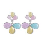 Ice flower CZ floral drop earrings featuring pear-cut textured ice-flower stones in a two-tier flower motif and 925 sterling silver ear posts