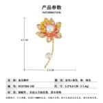 Oriental luxury Chinese style enamel lotus pearl brooch wholesale featuring translucent enamel petals, yellow enamel stamens, micro-pave CZ outlines, and dual freshwater pearls on a gold stem from junejewelry.com