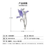 Iris brooch wholesale featuring purple enamel iris flower petals and silver-plated stems set with pavé cubic zirconia from junejewelry.com
