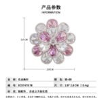 Pink crystal flower brooch wholesale featuring two layers of faceted teardrop cubic zirconia petals in clear and soft pink tones with a textured silver-plated finish from junejewelry.com