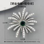 Dazzling firework pearl crystal brooch wholesale featuring radiating metallic rays set with round pearls and pave cubic zirconia centered around a brilliant jewel gemstone, with convertible pendant hook functionality from junejewelry.com