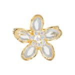 Colorful five-petal flower brooch pin wholesale featuring oval-cut cubic zirconia crystal petals with a micro-pave CZ centerpiece from junejewelry.com