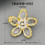 Colorful five-petal flower brooch pin wholesale featuring oval-cut cubic zirconia crystal petals with a micro-pave CZ centerpiece from junejewelry.com