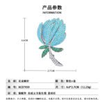 High-end turquoise protea flower CZ brooch wholesale featuring pave turquoise stone petals, green cubic zirconia leaves, and a clear pave crystal stem from junejewelry.com