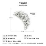 Sparkly silver curved floral CZ cluster brooch wholesale featuring brilliant pear-cut, marquise-cut, and round cubic zirconia stones in an arching vine design from junejewelry.com