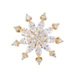 Elegant icy winter style snowflake CZ brooch wholesale featuring brilliant marquise-cut cubic zirconia petals and round CZ accent tips from junejewelry.com