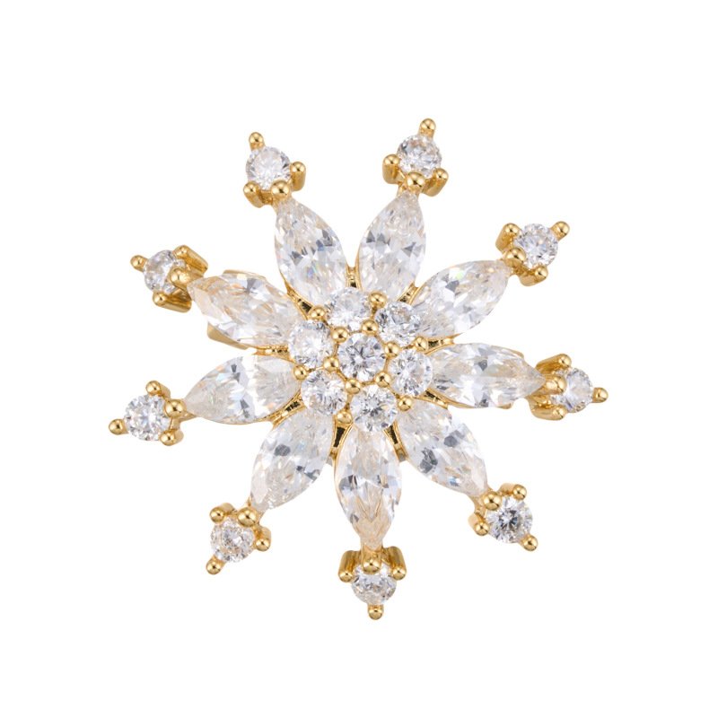 XC08003 (1) Elegant icy winter style snowflake CZ brooch wholesale featuring brilliant marquise-cut cubic zirconia petals and round CZ accent tips from junejewelry.com
