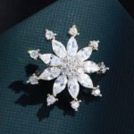 Elegant icy winter style snowflake CZ brooch wholesale featuring brilliant marquise-cut cubic zirconia petals and round CZ accent tips from junejewelry.com