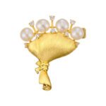 Light luxury brushed sand gold bouquet pearl brooch wholesale featuring wire-brushed matte gold wrapping, freshwater pearl blooms, and sparkling CZ accents from junejewelry.com