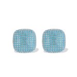 Wholesale turquoise pave earrings collection featuring micro-pave turquoise studs, huggie hoops, pearl drops, swan, and flower designs.