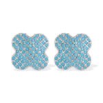 Wholesale turquoise pave earrings collection featuring micro-pave turquoise studs, huggie hoops, pearl drops, swan, and flower designs.