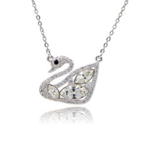 Silver swan pendant necklace set with marquise Swarovski Element stones and micro-pavé details wholesale