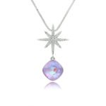 Silver North Star pendant necklace set with micro-pavé accents and cushion-cut Swarovski Element crystal wholesale
