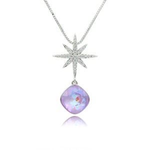 Silver North Star pendant necklace set with micro-pavé accents and cushion-cut Swarovski Element crystal wholesale