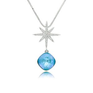 Silver North Star pendant necklace set with micro-pavé accents and cushion-cut Swarovski Element crystal wholesale