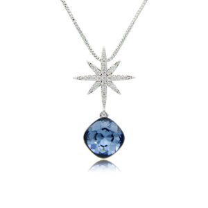Silver North Star pendant necklace set with micro-pavé accents and cushion-cut Swarovski Element crystal wholesale