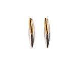 Wholesale two-tone dual spindle bar stud earrings with genuine 18K gold and white gold plating on copper