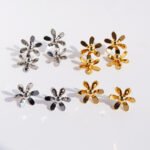 Wholesale metallic floral statement stud earrings with genuine 18K gold and white gold plating on copper