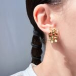 Wholesale metallic floral statement stud earrings with genuine 18K gold and white gold plating on copper