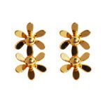 Wholesale metallic floral statement stud earrings with genuine 18K gold and white gold plating on copper