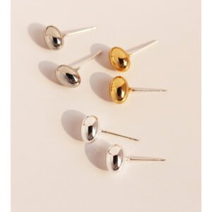 Wholesale chunky oval pebble stud earrings with 18K gold, white gold, and silver plating on copper